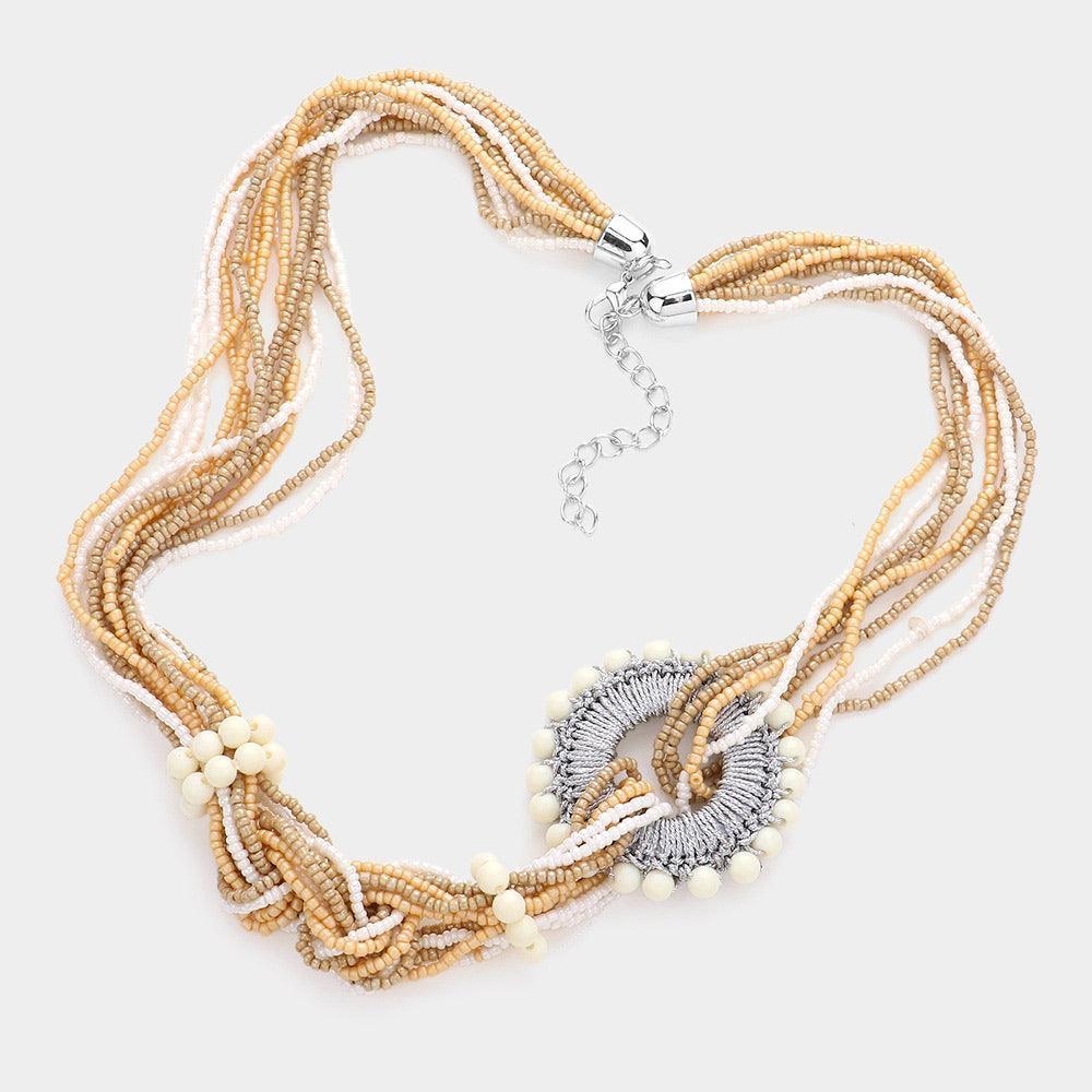 White Knot Seed Beaded Multi Layered Necklace - Jewelry Store by Erik Rayo