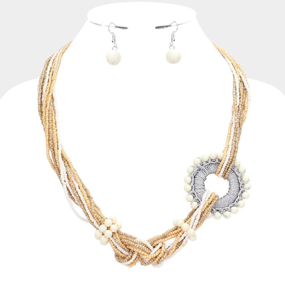 White Knot Seed Beaded Multi Layered Necklace - Jewelry Store by Erik Rayo