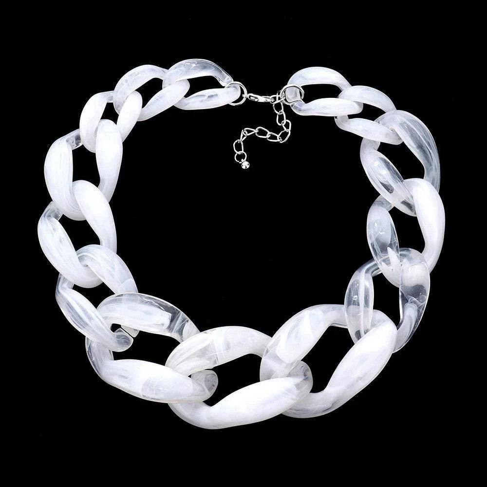 White Celluloid Acetate Open Link Necklace - Jewelry Store by Erik Rayo