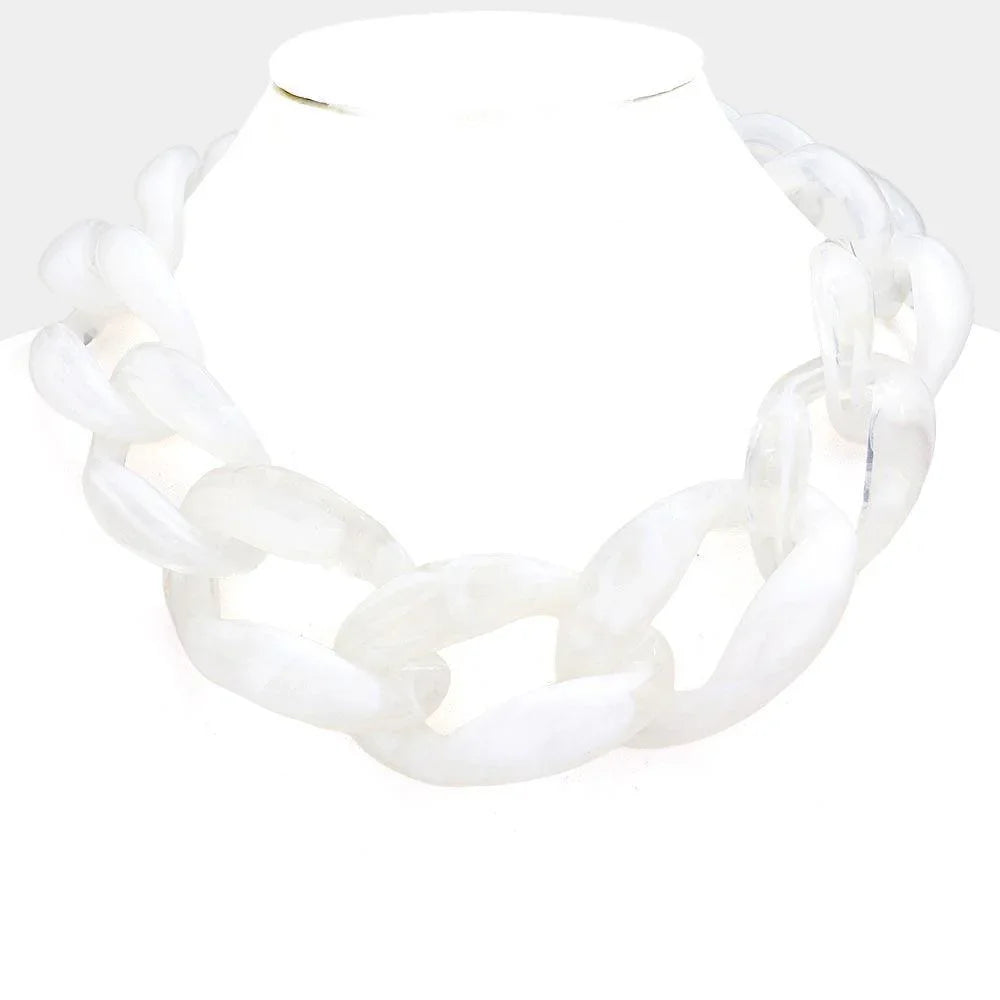 White Celluloid Acetate Open Link Necklace - Jewelry Store by Erik Rayo