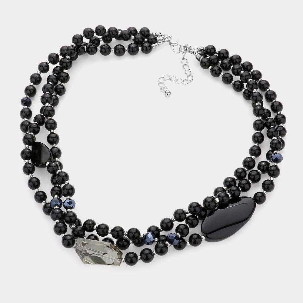 Black Geometric Triple Bead Accented Triple Layered Necklace - Jewelry Store by Erik Rayo