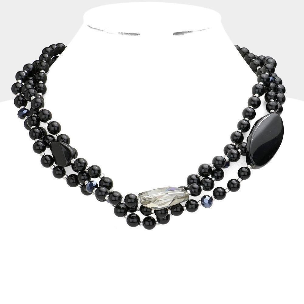 Black Geometric Triple Bead Accented Triple Layered Necklace - Jewelry Store by Erik Rayo