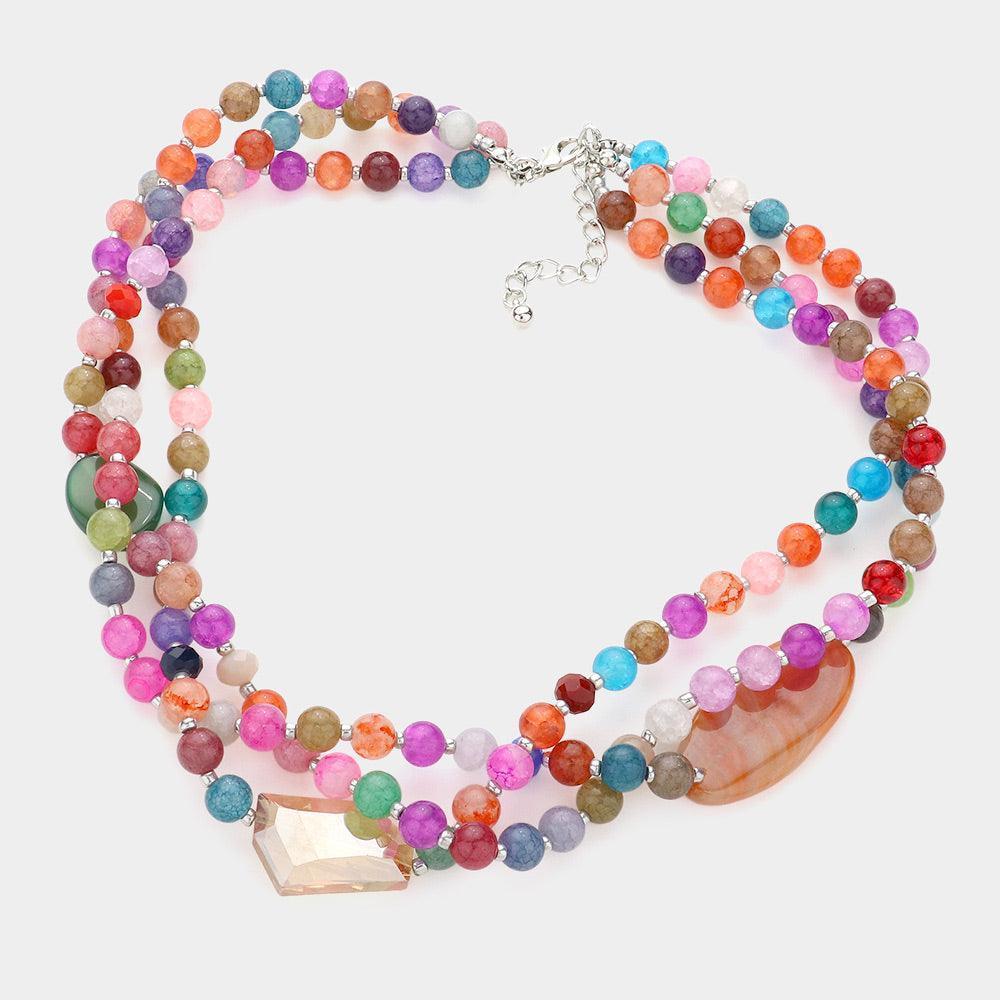 Geometric Triple Bead Accented Triple Layered Necklace - Jewelry Store by Erik Rayo