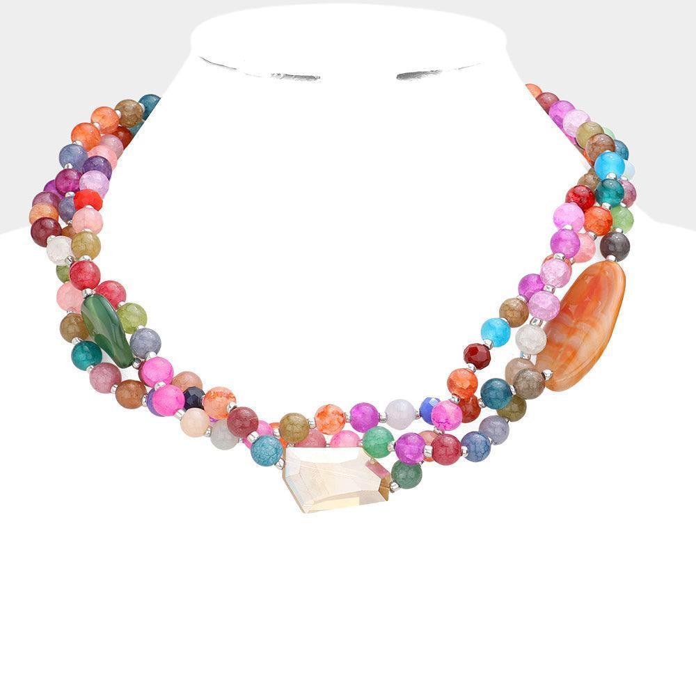 Geometric Triple Bead Accented Triple Layered Necklace - Jewelry Store by Erik Rayo