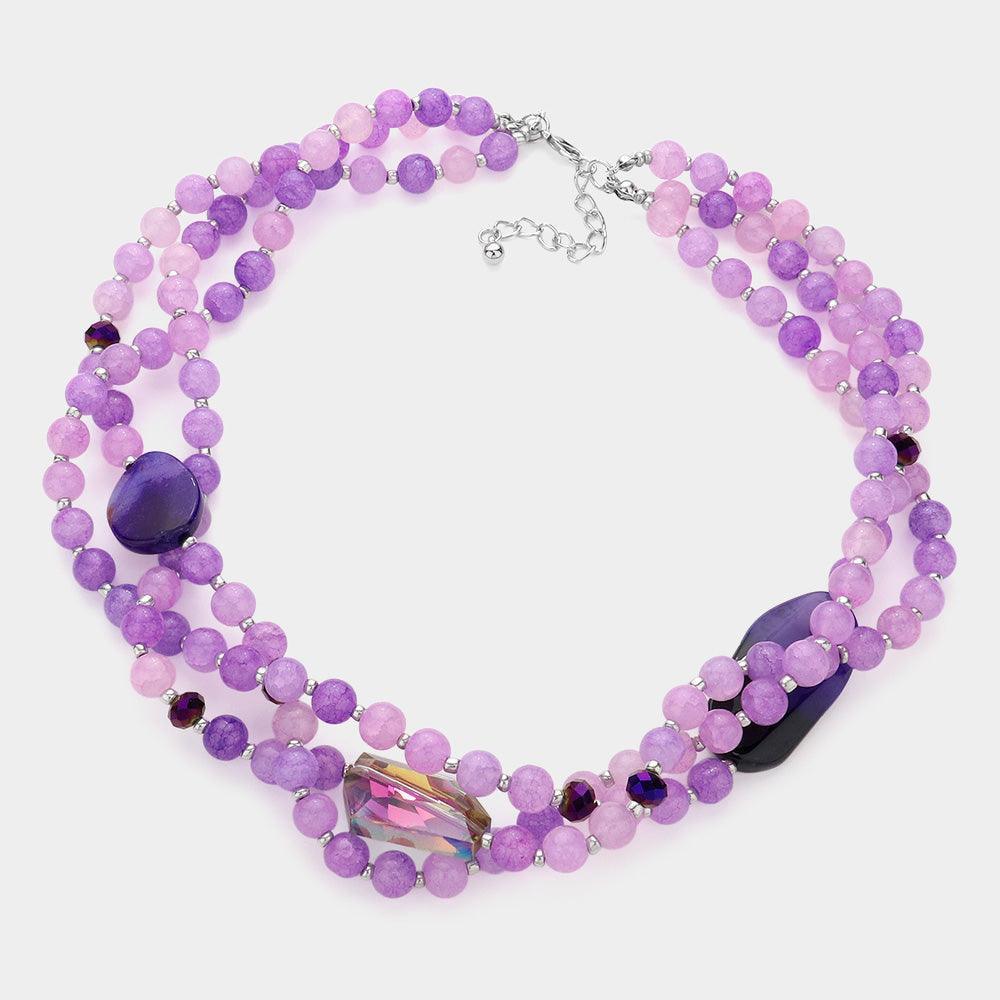 Purple Geometric Triple Bead Accented Triple Layered Necklace - Jewelry Store by Erik Rayo