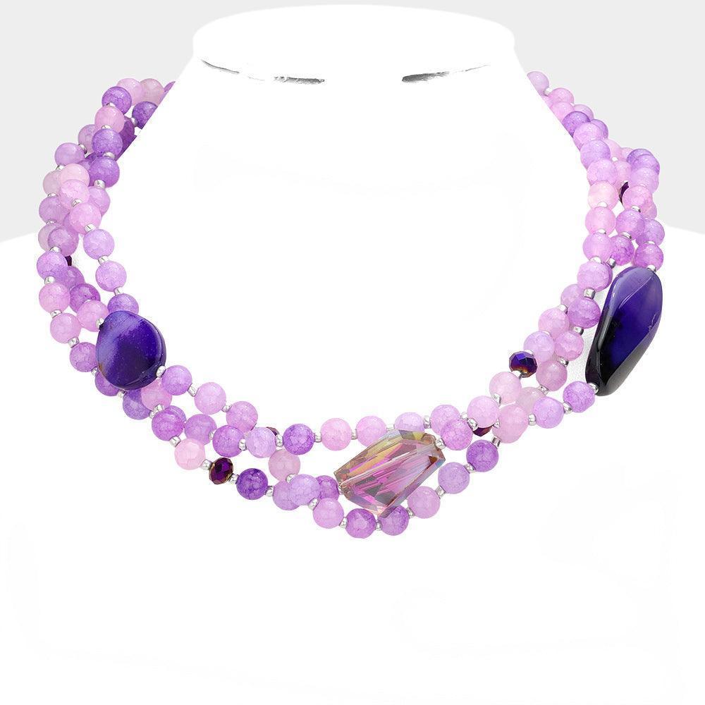 Purple Geometric Triple Bead Accented Triple Layered Necklace - Jewelry Store by Erik Rayo