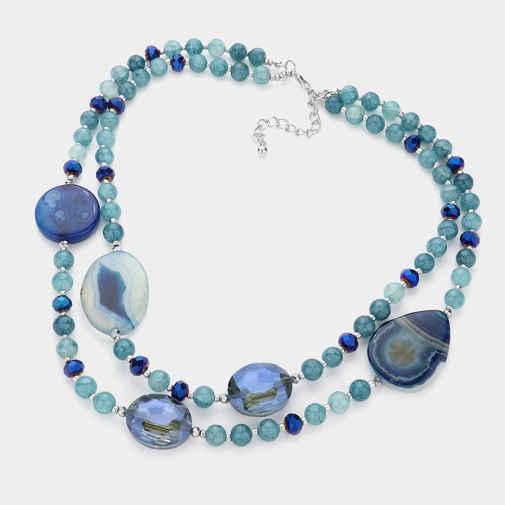 Blue Geometric Bead Accented Double Layered Necklace - Jewelry Store by Erik Rayo