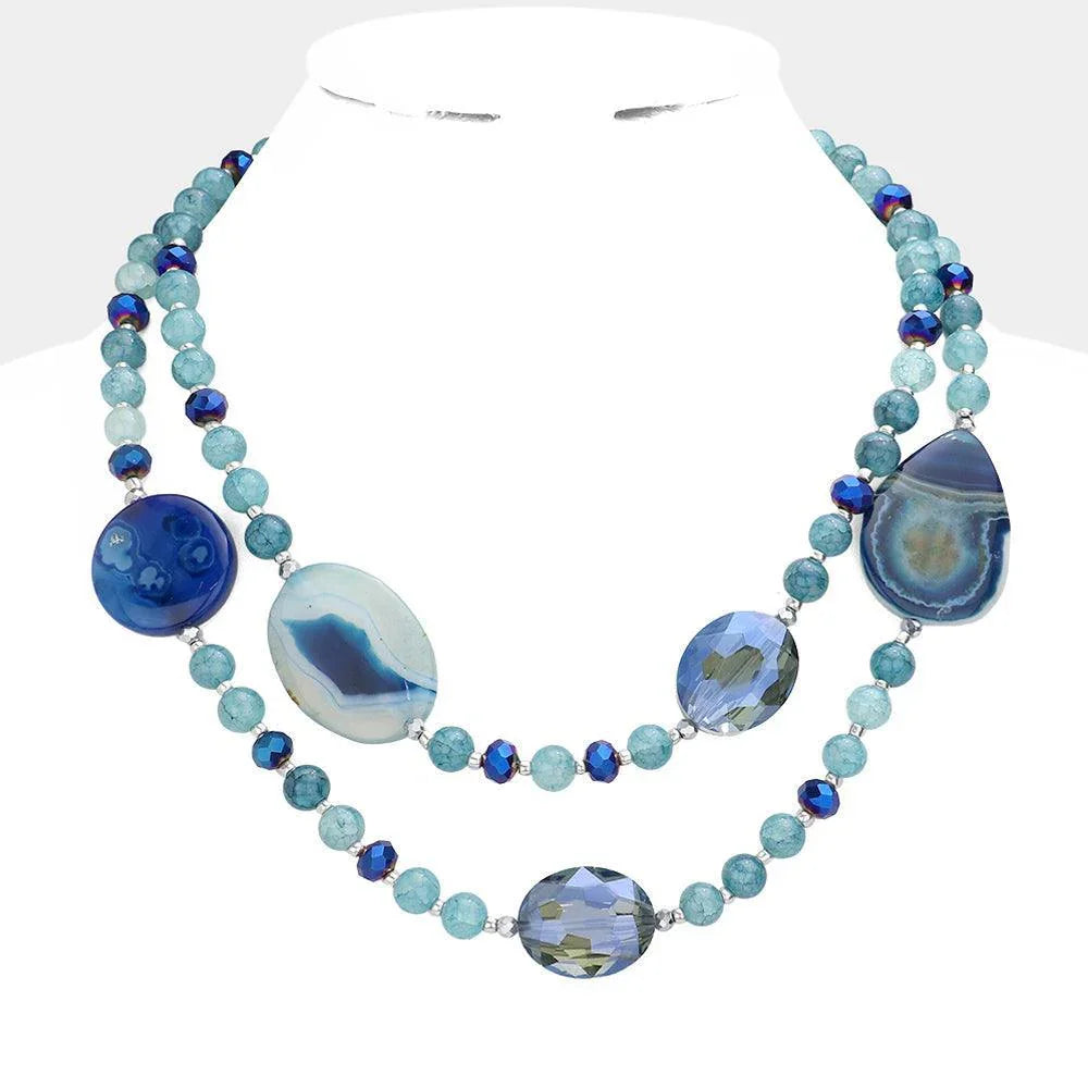 Blue Geometric Bead Accented Double Layered Necklace - Jewelry Store by Erik Rayo