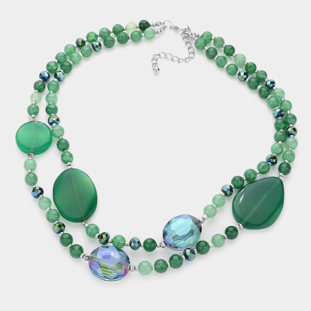 Green Geometric Bead Accented Double Layered Necklace - Jewelry Store by Erik Rayo