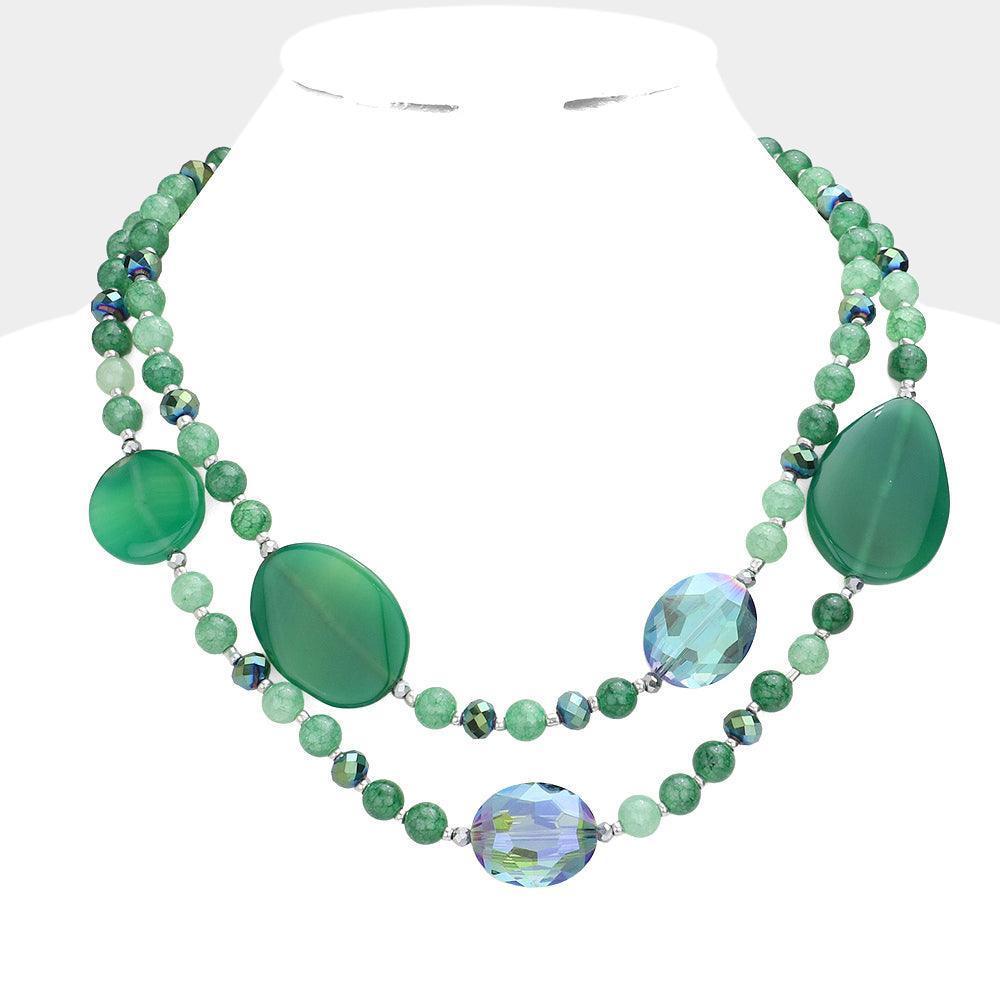 Green Geometric Bead Accented Double Layered Necklace - Jewelry Store by Erik Rayo