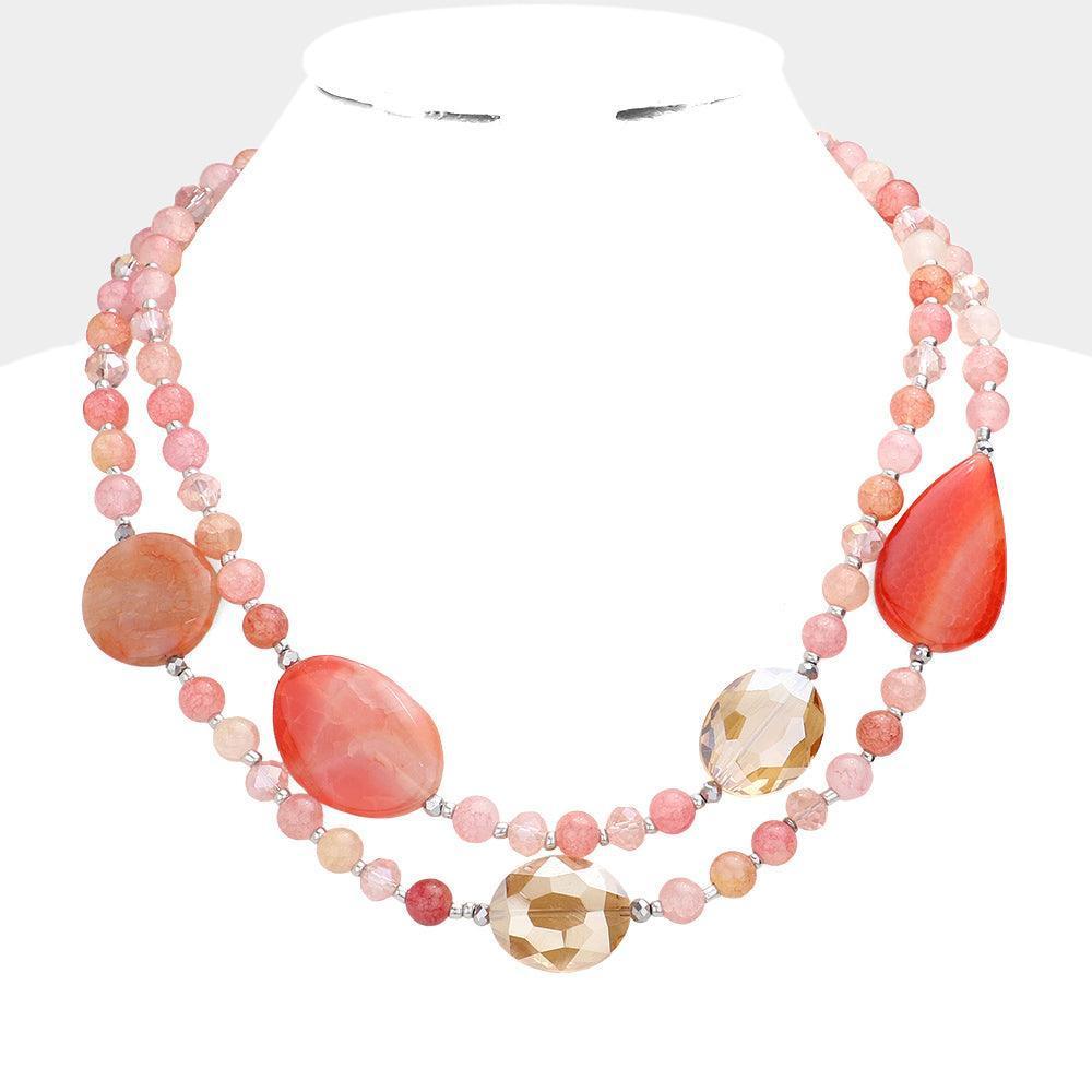 Pink Geometric Bead Accented Double Layered Necklace - Jewelry Store by Erik Rayo