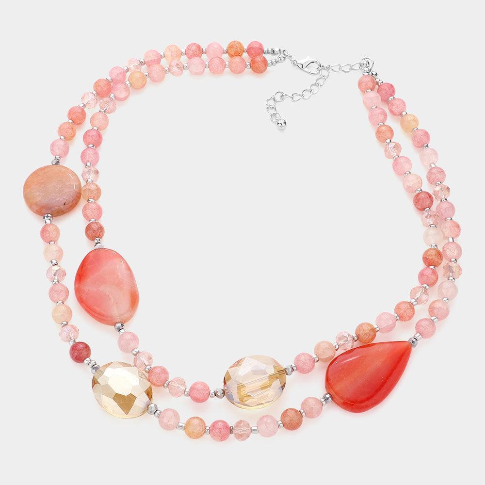 Pink Geometric Bead Accented Double Layered Necklace - Jewelry Store by Erik Rayo