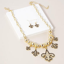 Load image into Gallery viewer, Gold Stone Embellished Fleur de Lis Charm Metal Chain Necklace
