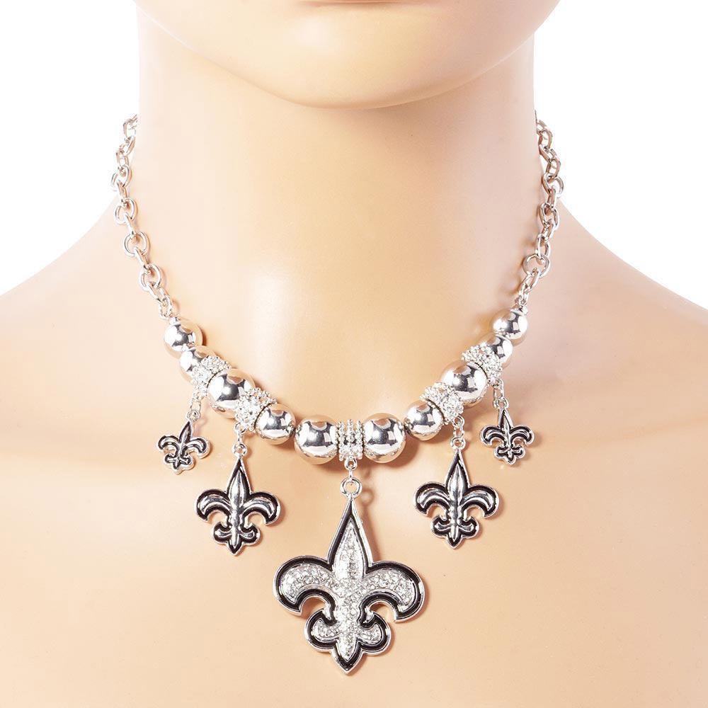 Stone Embellished Fleur de Lis Charm Metal Chain Necklace - Jewelry Store by Erik Rayo