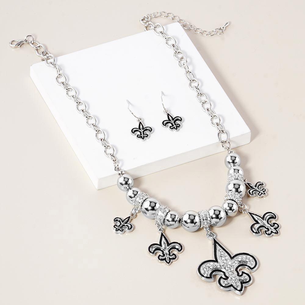 Stone Embellished Fleur de Lis Charm Metal Chain Necklace - Jewelry Store by Erik Rayo