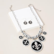 Load image into Gallery viewer, Stone Embellished Fleur de Lis Charm Metal Chain Necklace
