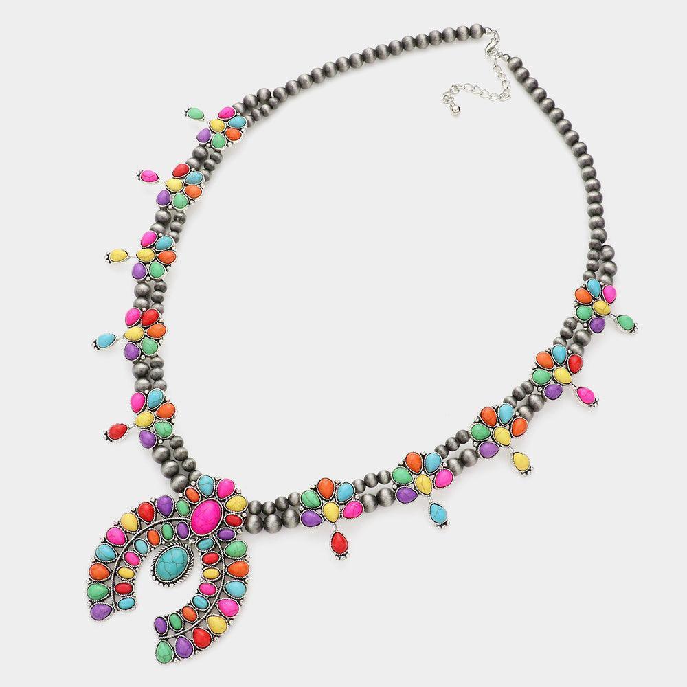 Natural Stone Embellished Squash Blossom Navajo Bead Necklace - Jewelry Store by Erik Rayo