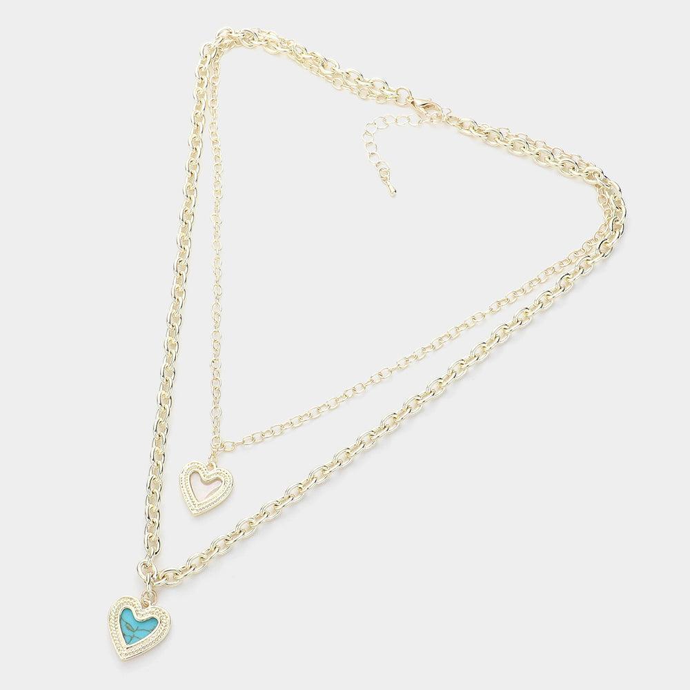 Turquoise Mother of Pearl Turquoise Heart Charm Layered Necklace - Jewelry Store by Erik Rayo