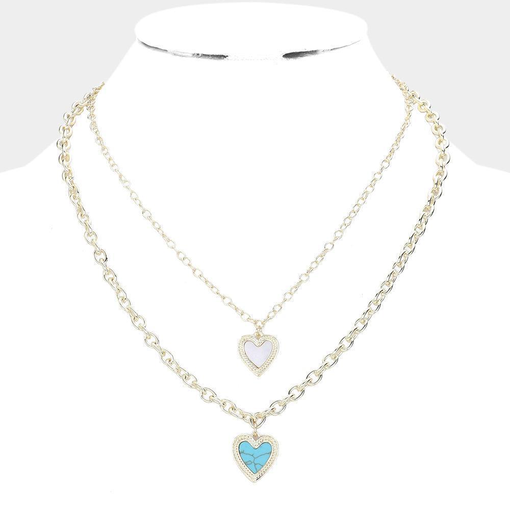 Turquoise Mother of Pearl Turquoise Heart Charm Layered Necklace - Jewelry Store by Erik Rayo