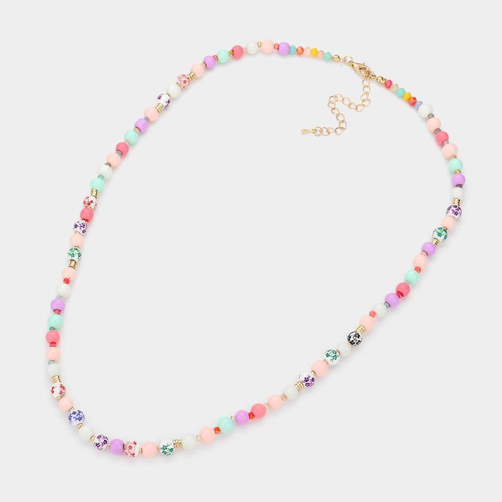 Flower Pattern Accented Beaded Necklace - Jewelry Store by Erik Rayo