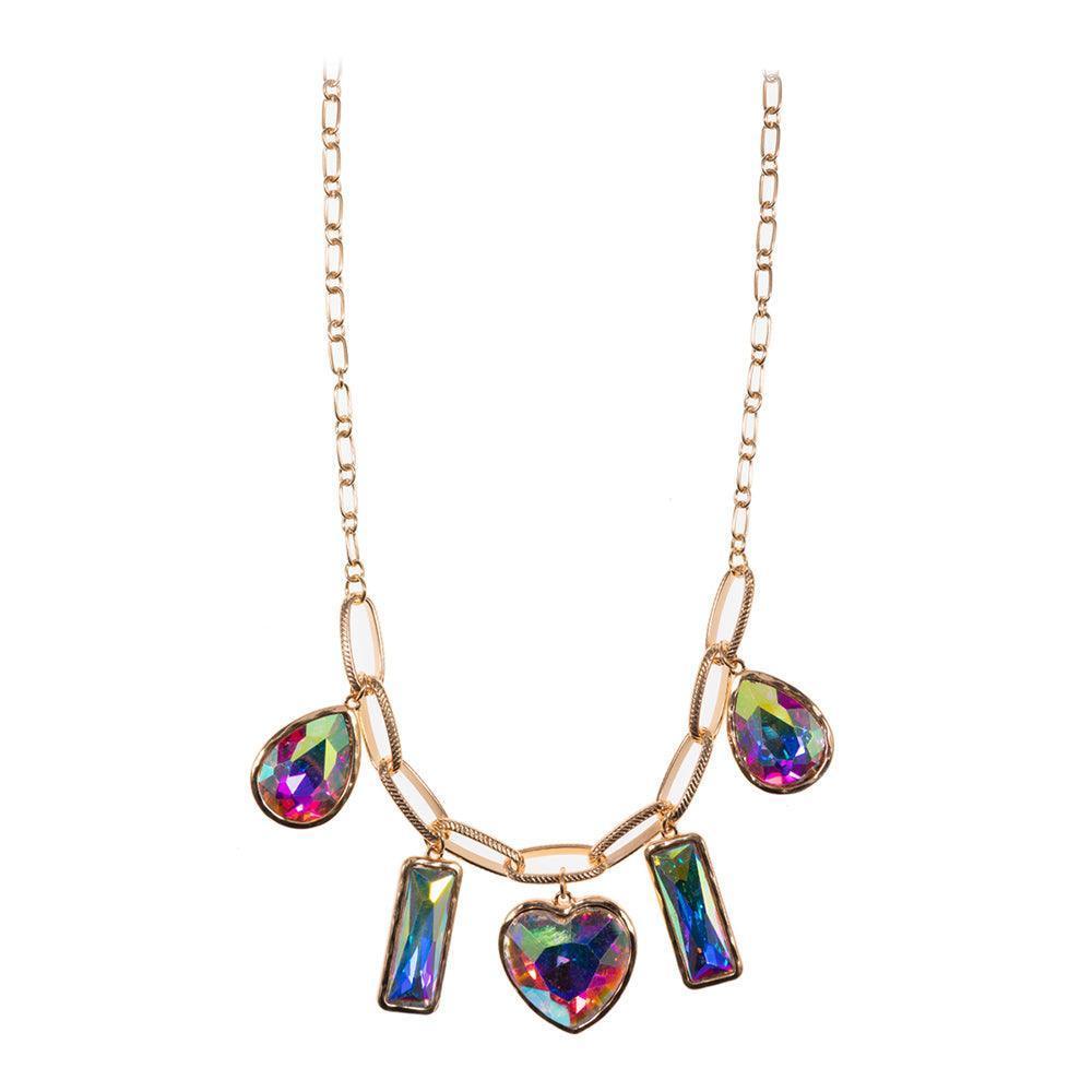 Gold Teardrop Rectangle Heart Stone Station Necklace - Jewelry Store by Erik Rayo