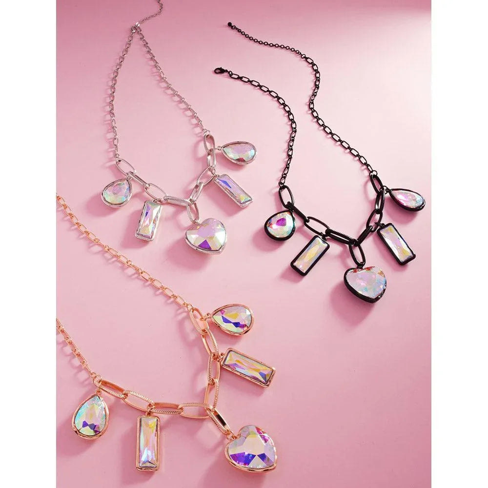 Gold Teardrop Rectangle Heart Stone Station Necklace - Jewelry Store by Erik Rayo
