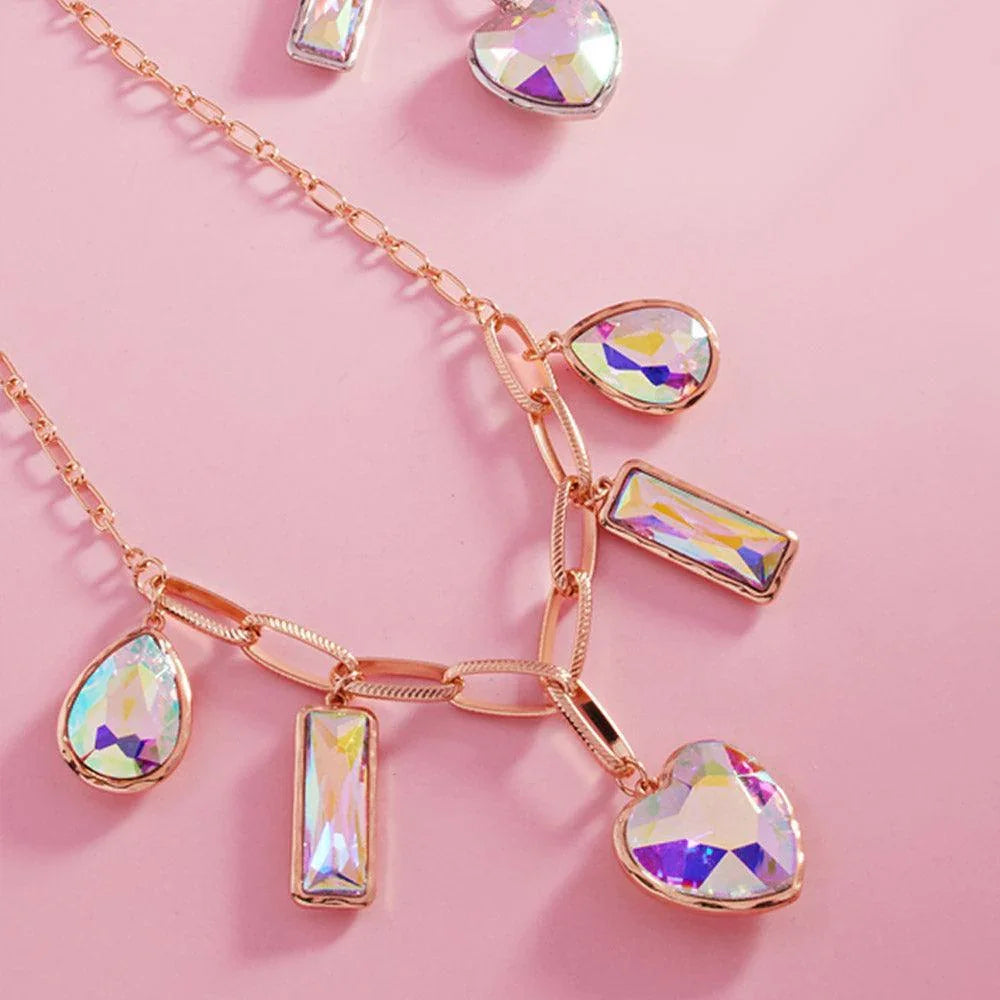 Gold Teardrop Rectangle Heart Stone Station Necklace - Jewelry Store by Erik Rayo