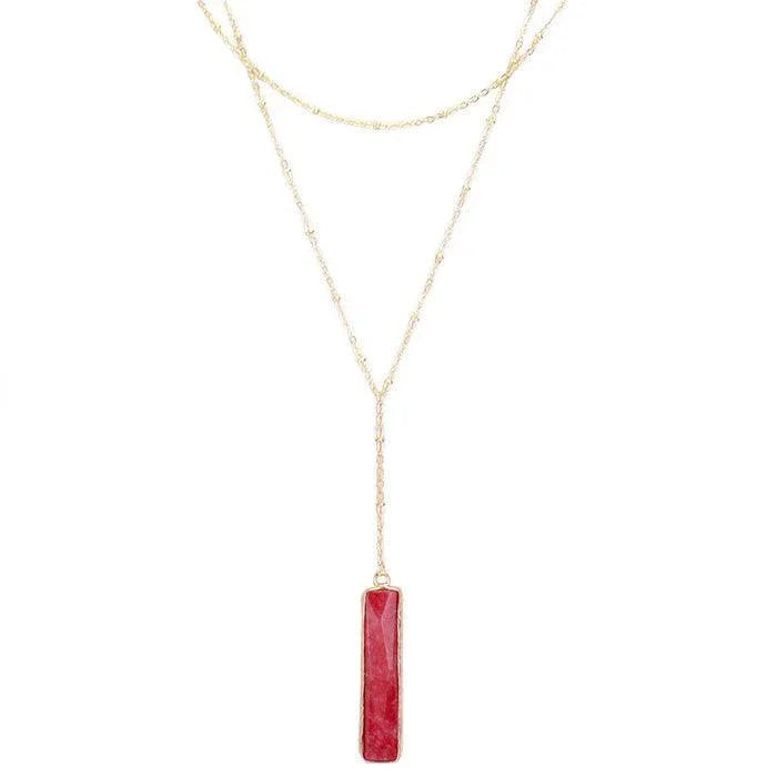 Burgundy Layered Semi Precious Bar Y Necklace - Jewelry Store by Erik Rayo