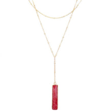 Load image into Gallery viewer, Burgundy Layered Semi Precious Bar Y Necklace
