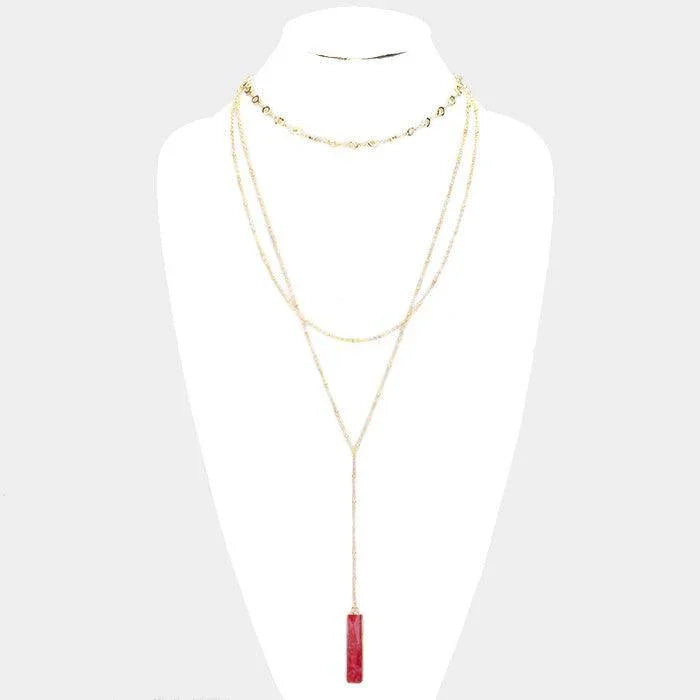 Burgundy Layered Semi Precious Bar Y Necklace - Jewelry Store by Erik Rayo