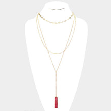 Load image into Gallery viewer, Burgundy Layered Semi Precious Bar Y Necklace
