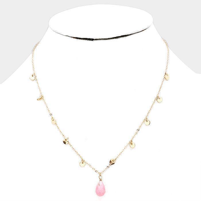 Pink Teardrop Pendant Metal Disc Necklace - Jewelry Store by Erik Rayo
