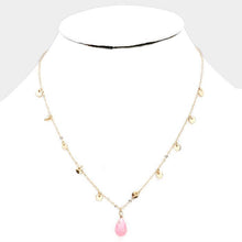 Load image into Gallery viewer, Pink Teardrop Pendant Metal Disc Necklace
