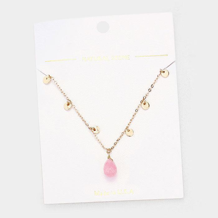 Pink Teardrop Pendant Metal Disc Necklace - Jewelry Store by Erik Rayo