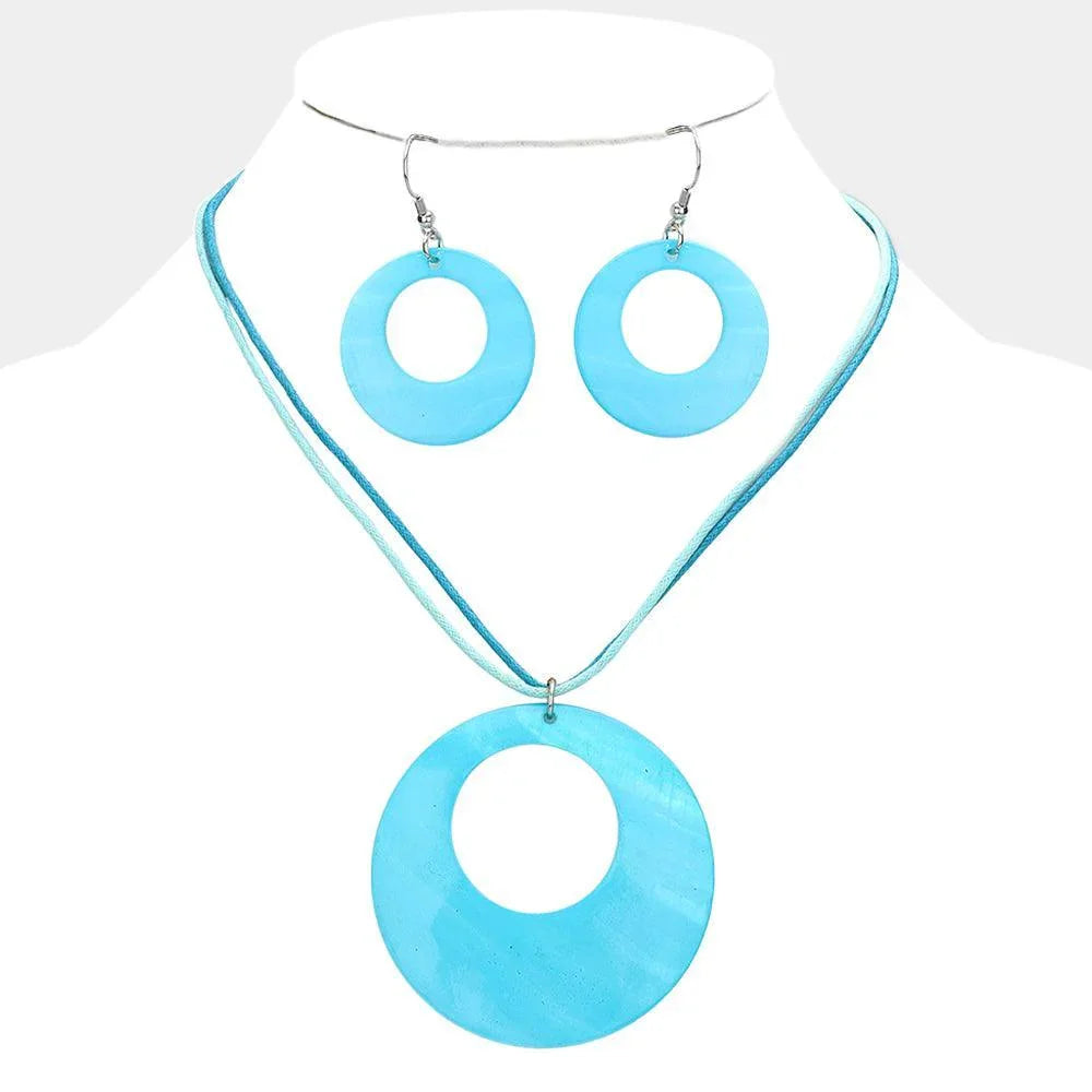 Blue Round Mother of Pearl Pendant Necklace - Jewelry Store by Erik Rayo