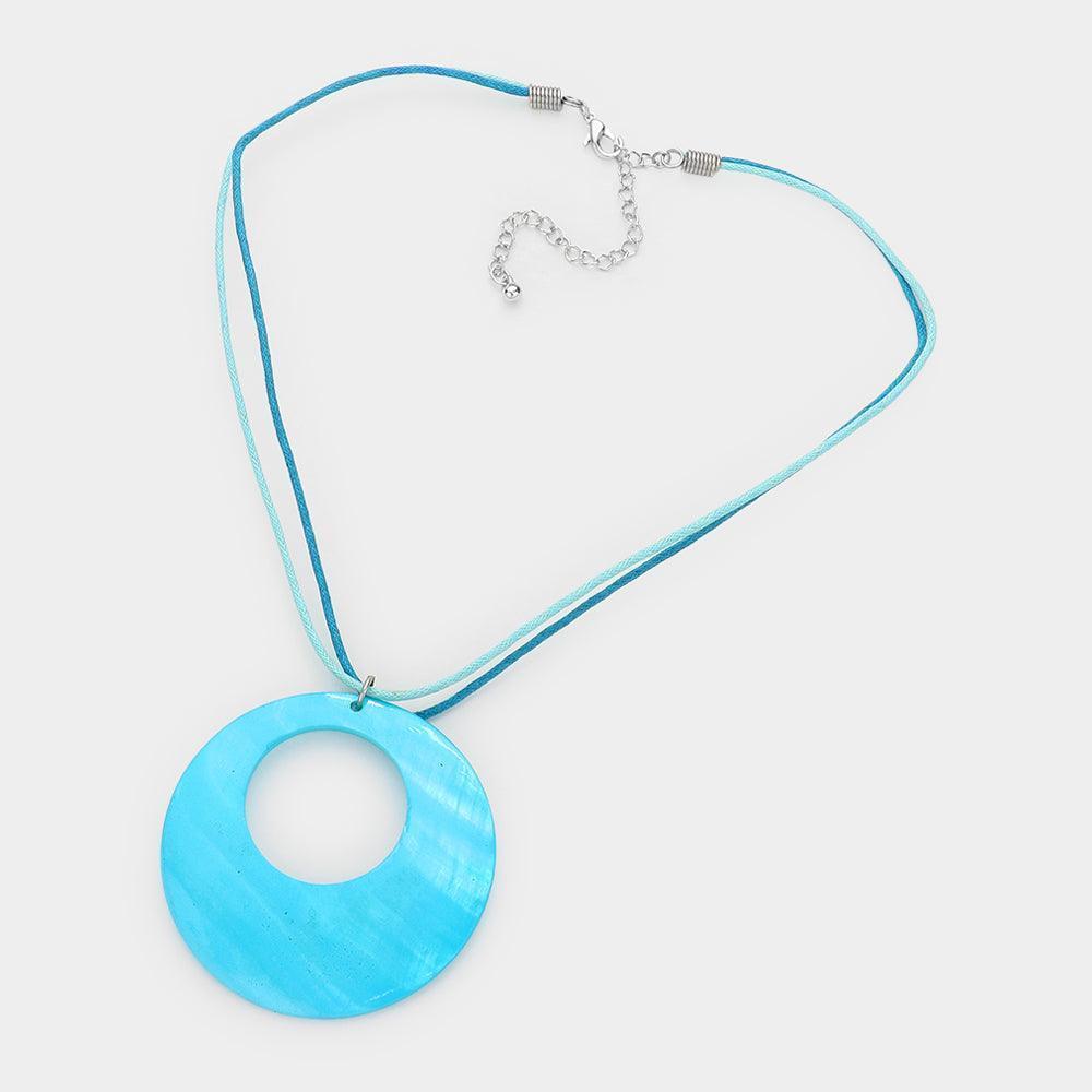 Blue Round Mother of Pearl Pendant Necklace - Jewelry Store by Erik Rayo