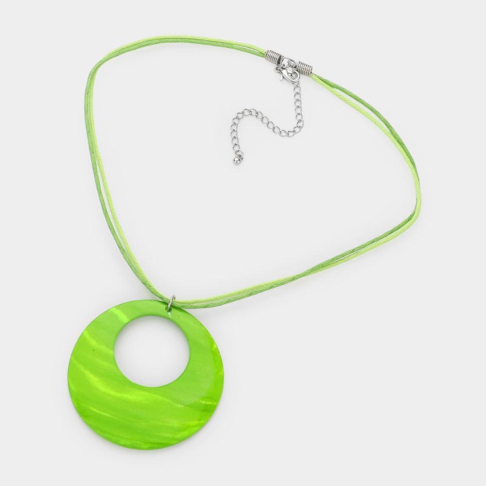 Green Round Mother of Pearl Pendant Necklace - Jewelry Store by Erik Rayo