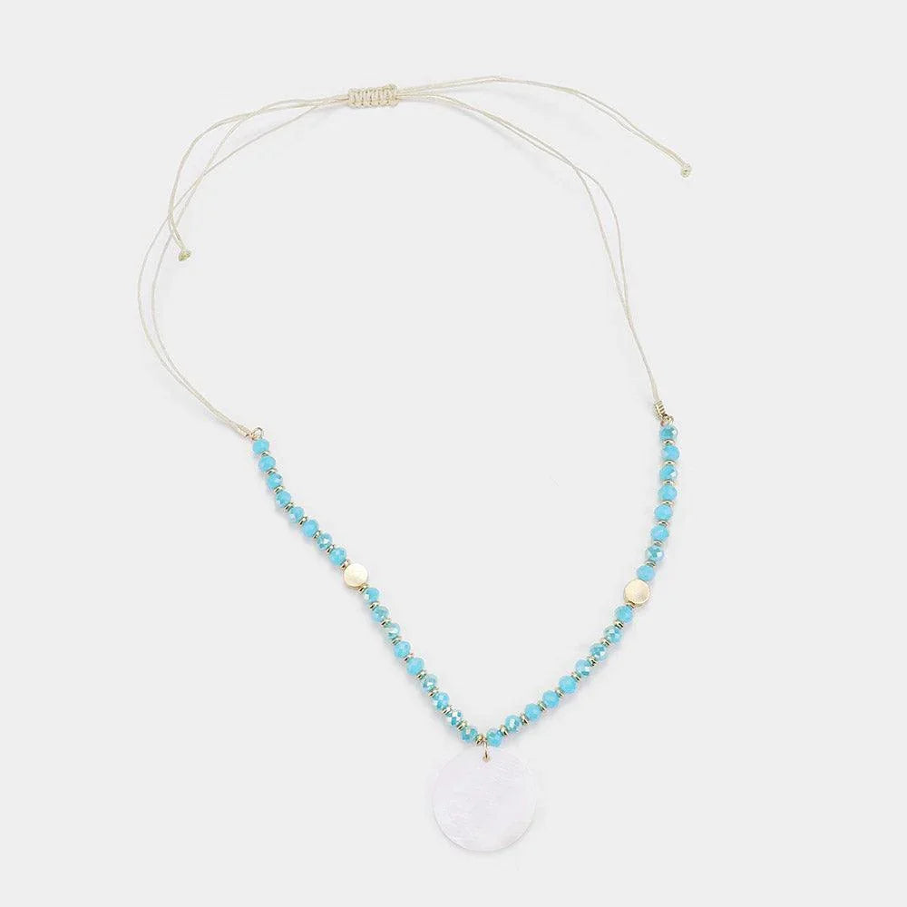 Turquoise Mother of Pearl Pendant Faceted Beaded Adjustable Necklace - Jewelry Store by Erik Rayo