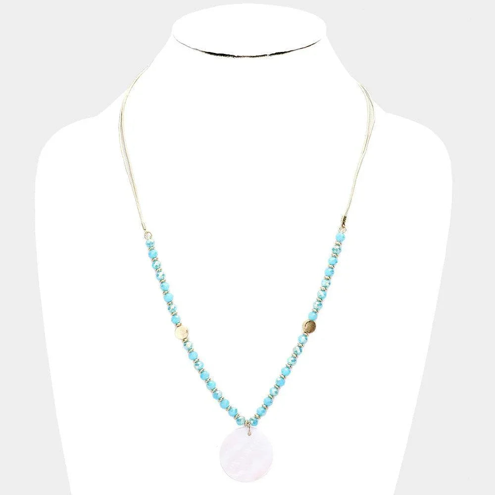 Turquoise Mother of Pearl Pendant Faceted Beaded Adjustable Necklace - Jewelry Store by Erik Rayo