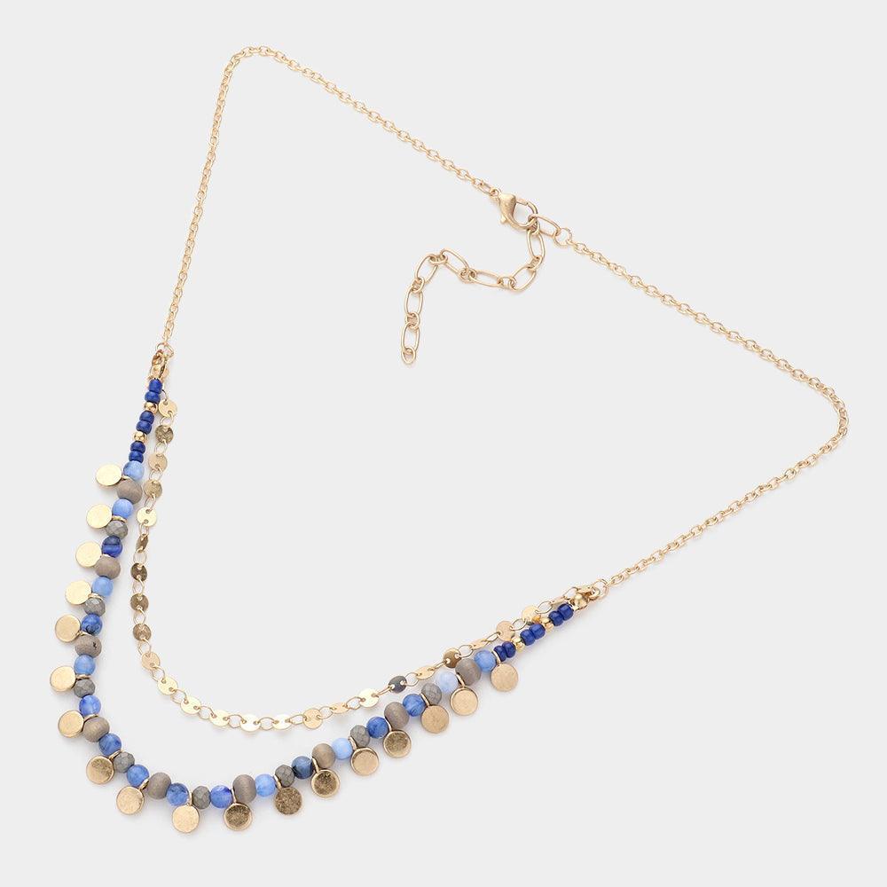 Mint Metal Disc Pointed Natural Stone Faceted Beaded Double Layered Necklace - Jewelry Store by Erik Rayo
