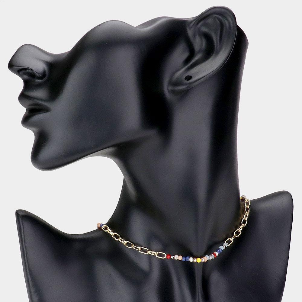 Faceted Bead Open Metal Oval Link Necklace - Jewelry Store by Erik Rayo