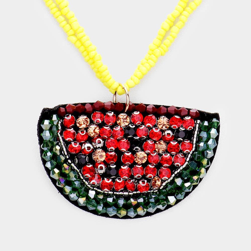 Yellow Bead Stone Embellished Watermelon Necklace - Jewelry Store by Erik Rayo