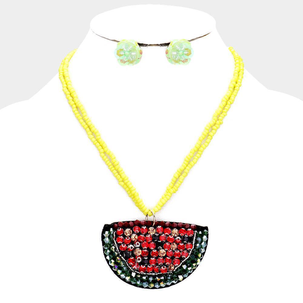 Yellow Bead Stone Embellished Watermelon Necklace - Jewelry Store by Erik Rayo