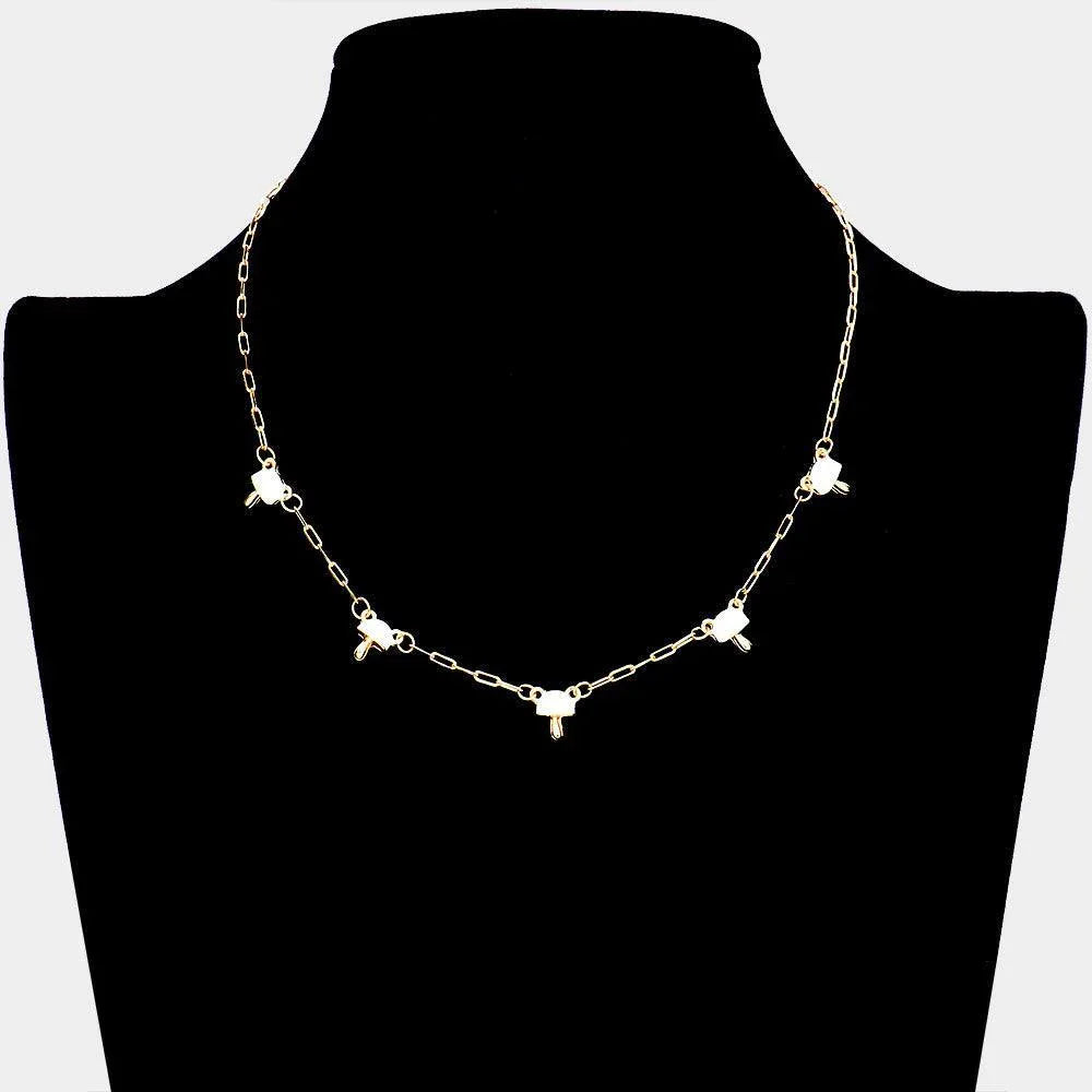 White Enamel Mushroom Station Necklace - Jewelry Store by Erik Rayo
