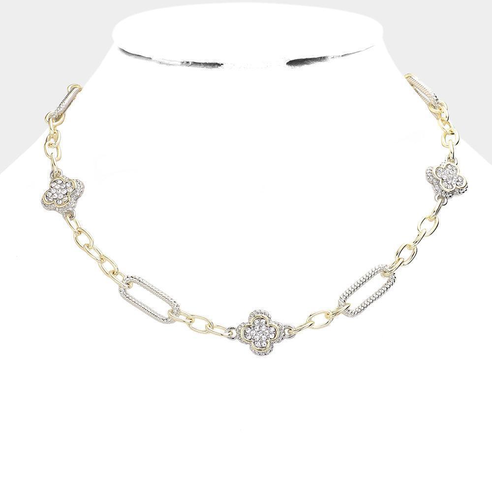 Gold 14K Gold Plated Stone Paved Quatrefoil Station Necklace - Jewelry Store by Erik Rayo