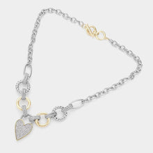 Load image into Gallery viewer, Gold 14K Gold Plated Two Tone CZ Stone Paved Heart Pendant Necklace
