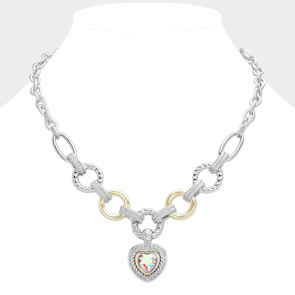 Gold Heart Stone Pointed Pendant Two Tone Textured Metal Link Toggle Necklace - Jewelry Store by Erik Rayo