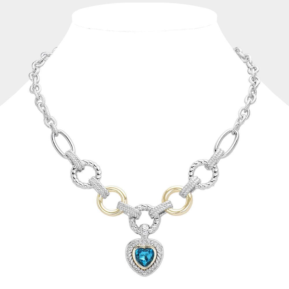 Gold Heart Stone Pointed Pendant Two Tone Textured Metal Link Toggle Necklace - Jewelry Store by Erik Rayo
