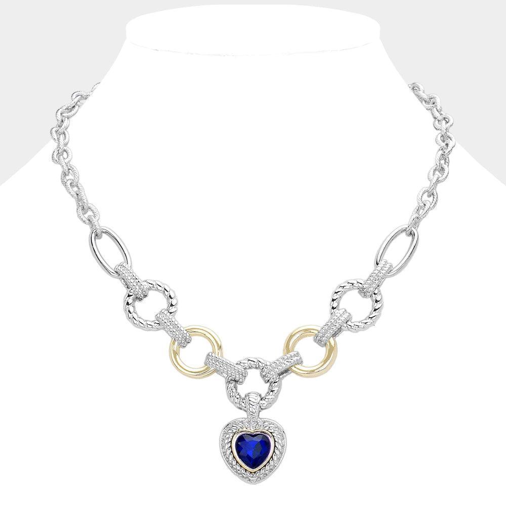 Gold Heart Stone Pointed Pendant Two Tone Textured Metal Link Toggle Necklace - Jewelry Store by Erik Rayo