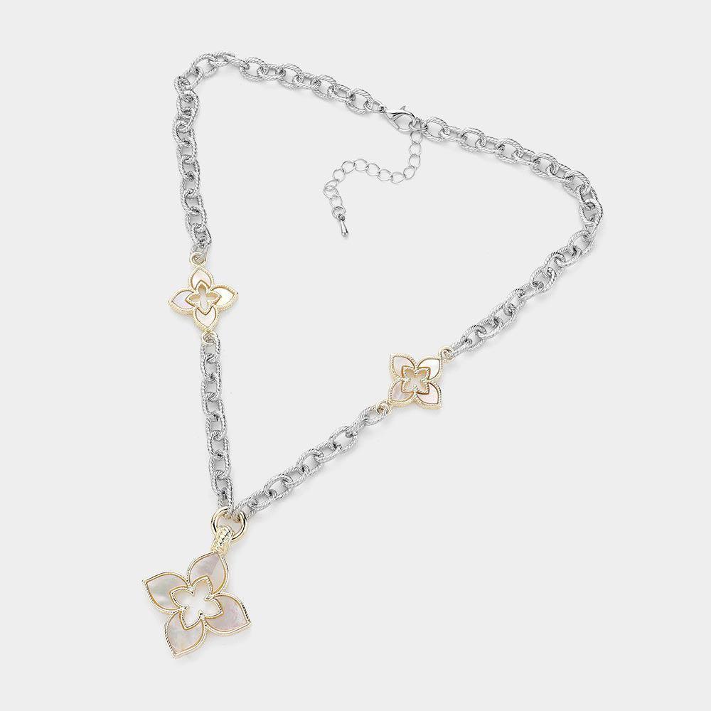 Gold 14K Gold Plated CZ Stone Paved Clover Pendant Station Necklace - Jewelry Store by Erik Rayo